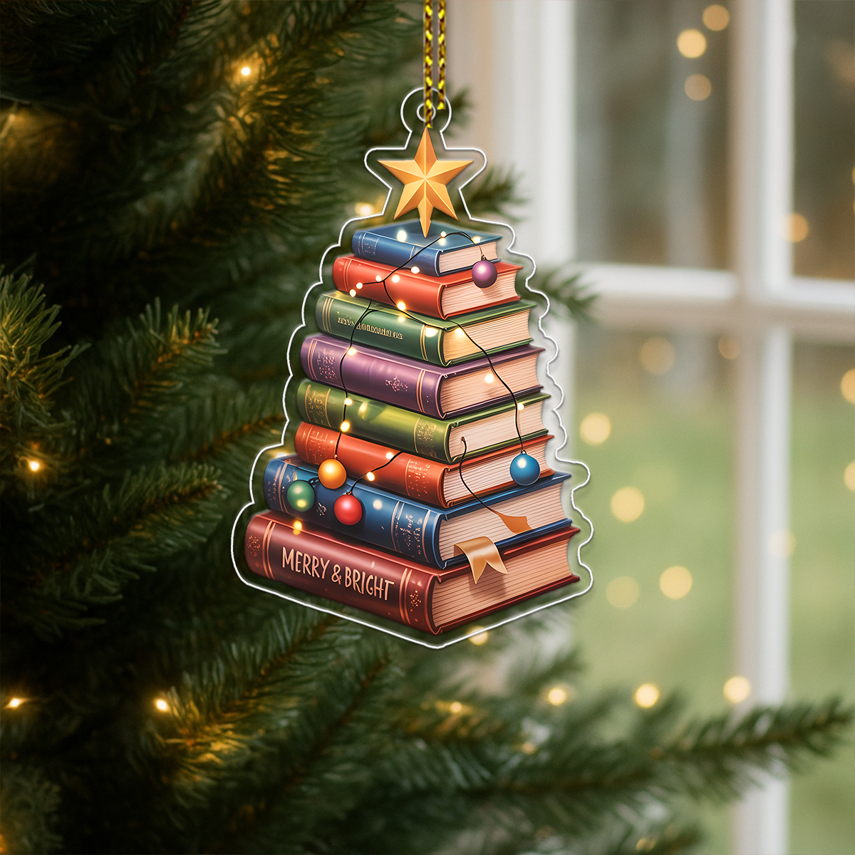 Custom Name Bookstack Christmas Ornament 1 Acrylic Ornament Christmas Gift