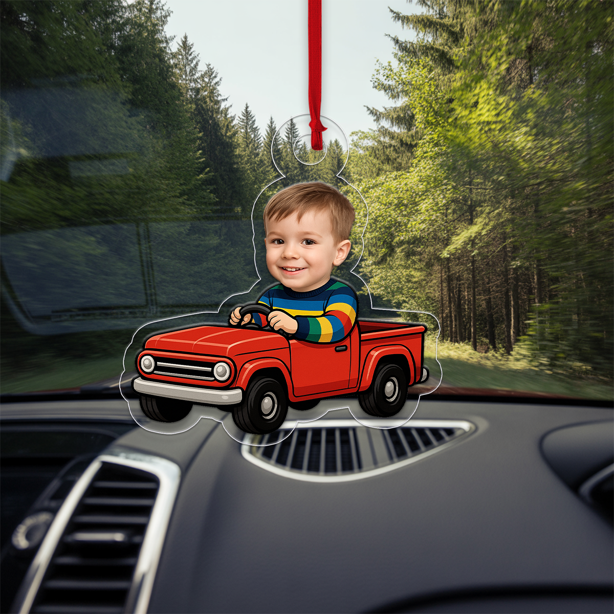 Personalized Red Truck Ornament with Custom Face Photo, Funny Christmas Ornament, Holiday Keepsake, Kids Ornament