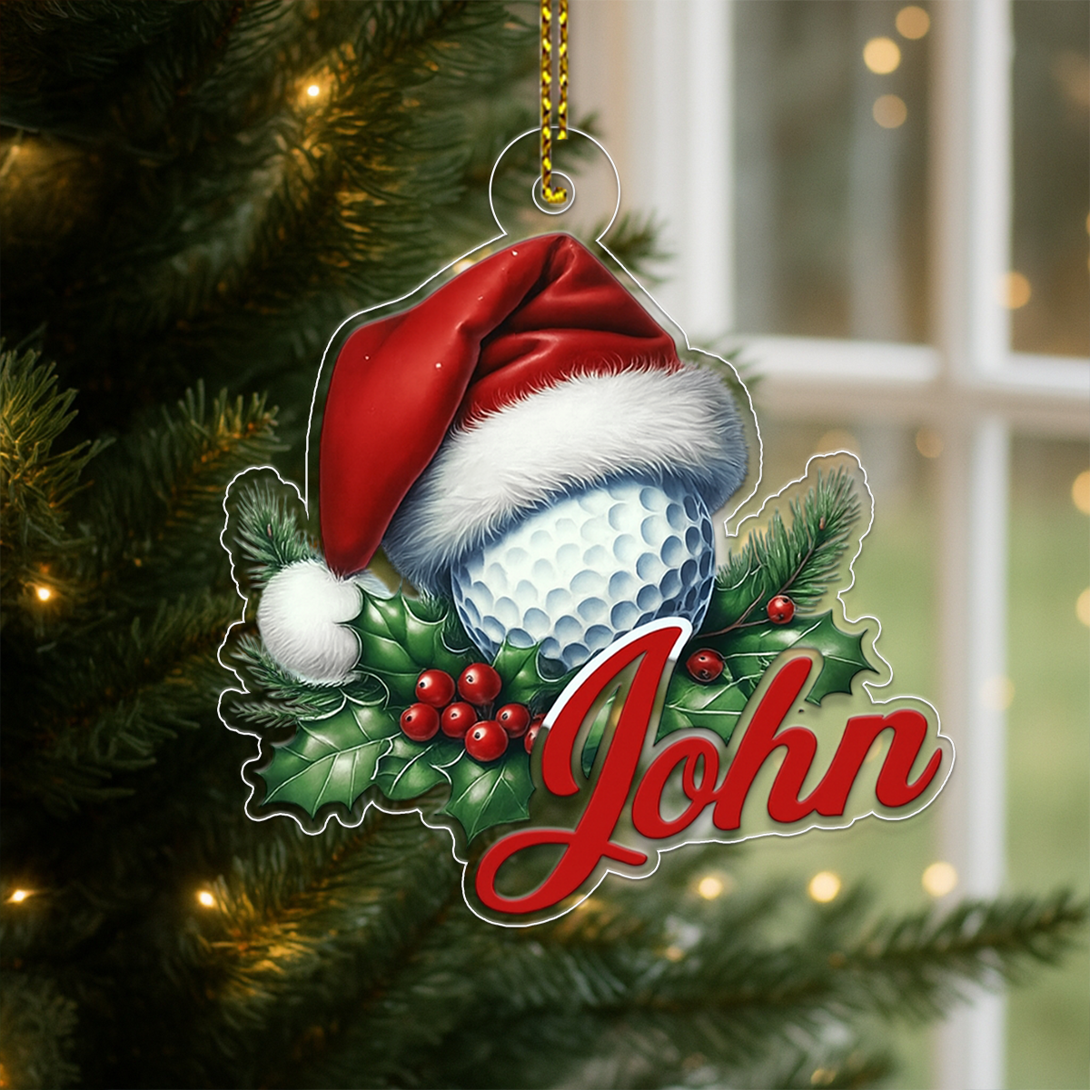 Custom Name Golf Ball Santa Acrylic Ornament Christmas Gift