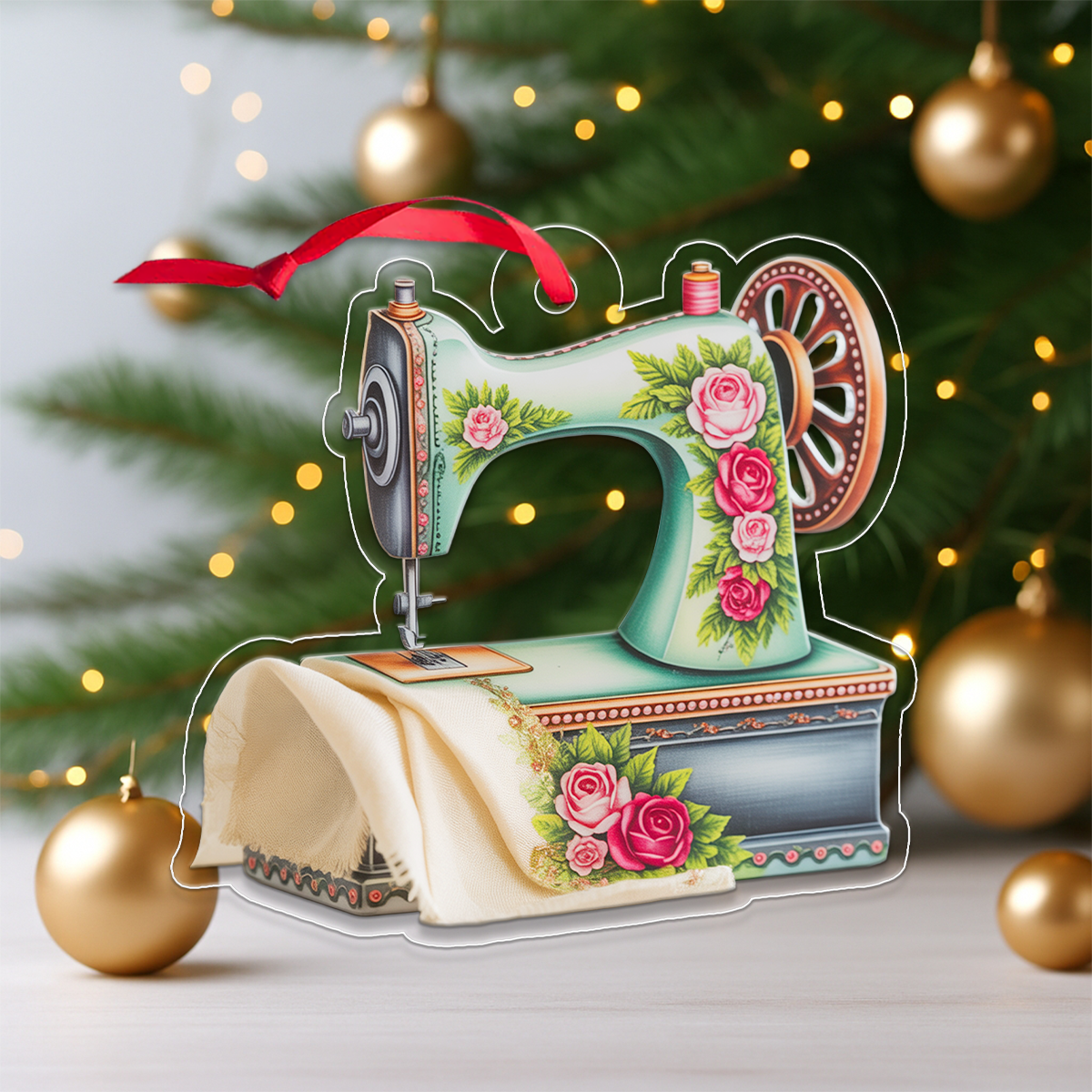 Shiny Sewing Machine Personalized Acrylic Christmas Ornament