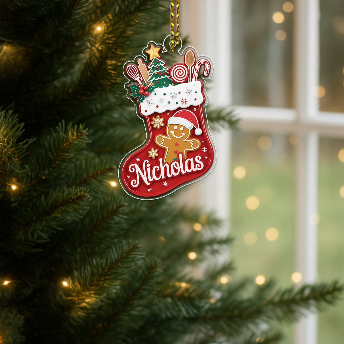 Custom Name Cooking Hub Christmas Stocking With Utensils Acrylic Ornament Christmas Gift