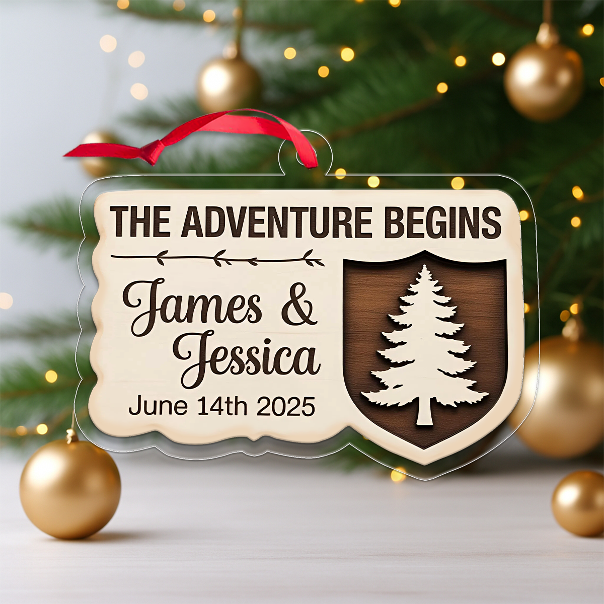 Personalized The Adventure Begins Couple Ornament, Custom Christmas Ornament for Newlyweds, Engagement Gift, Wedding Anniversary Keepsake