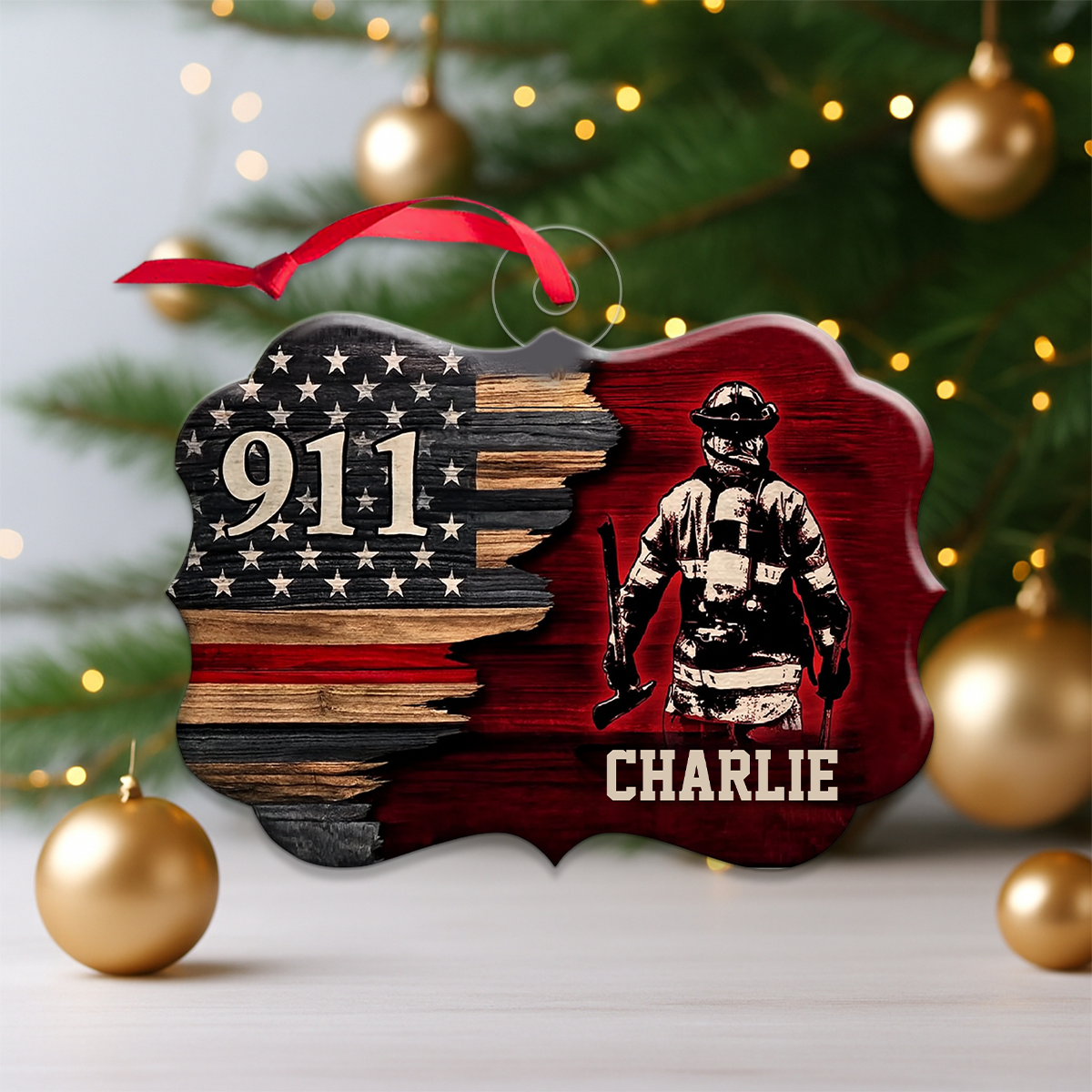 Custom Name Firefighter USA Flag