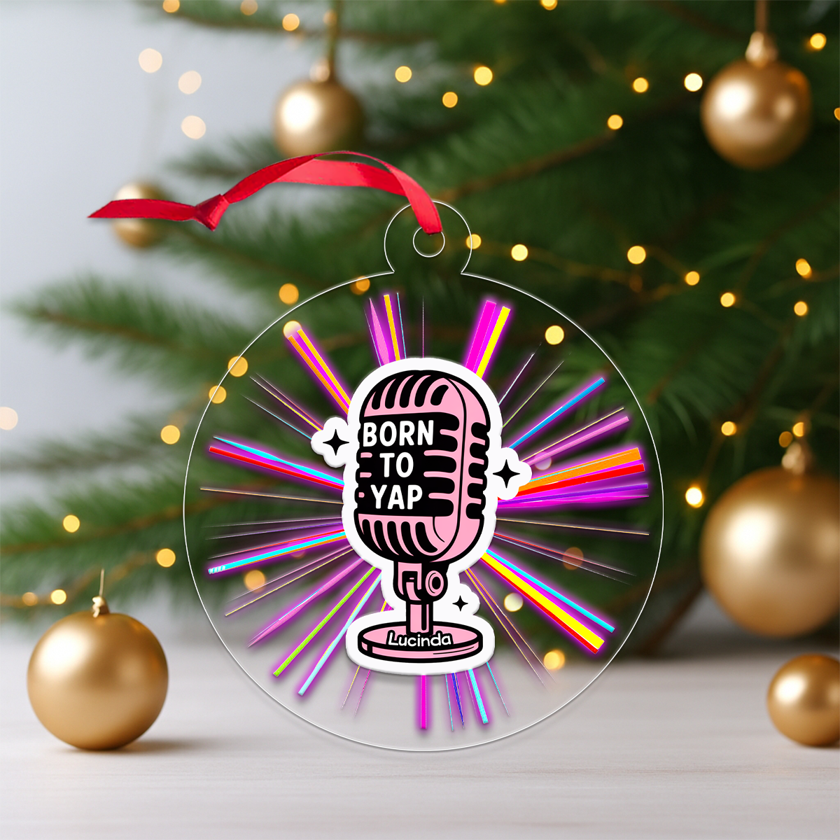 Personalized Born To Yap Ornament, Custom Karaoke Christmas Ornament, Funny Microphone Ornament, Singing Gift for Music Lover, Holiday Decor