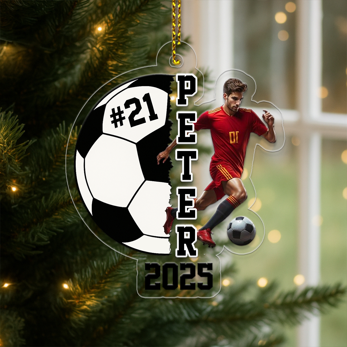 Custom Photo Soccer Player With Name Acrylic Ornament Christmas Gift