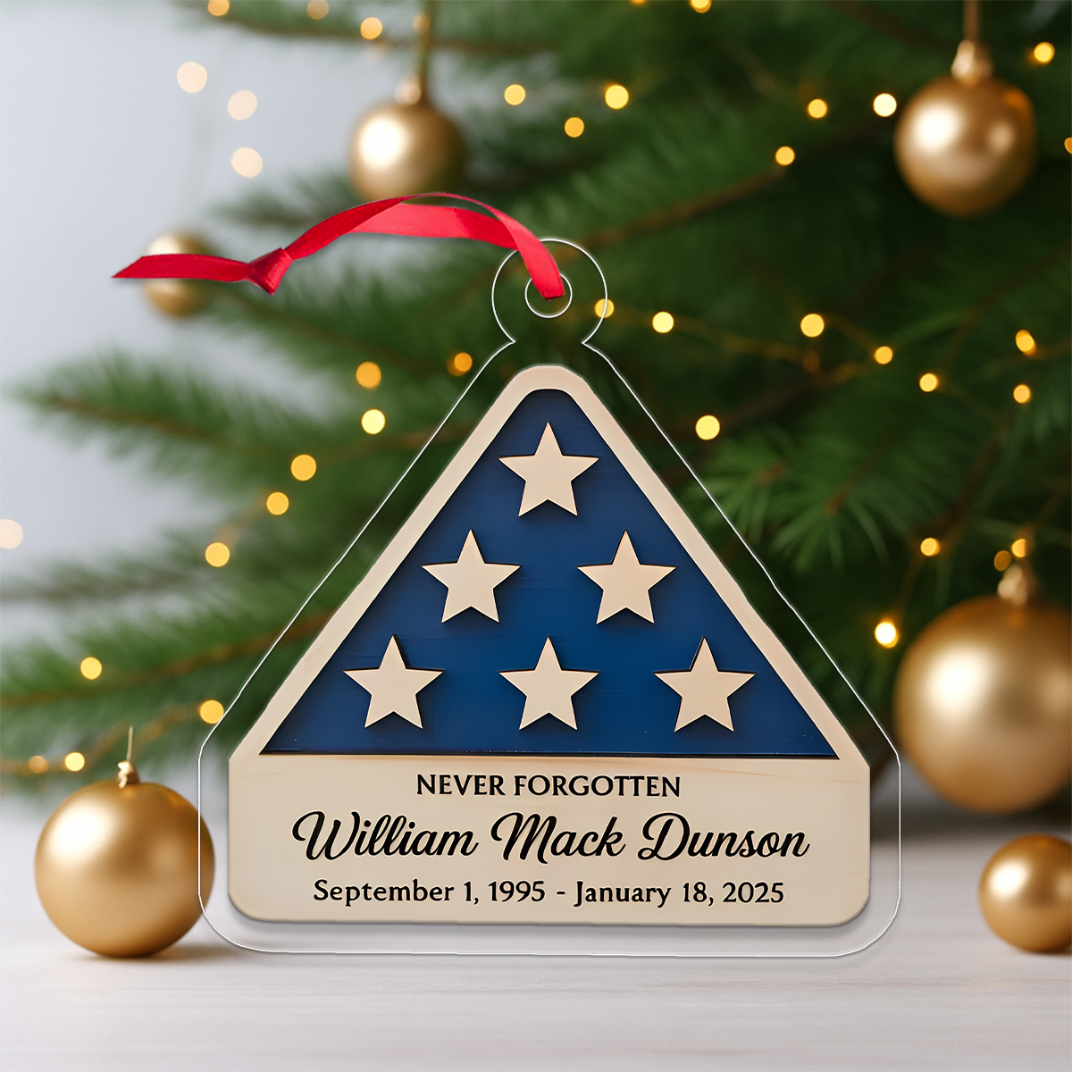 Personalized Veteran Memorial Ornament with American Flag – Custom Military Remembrance Keepsake, Honoring Service Gift
