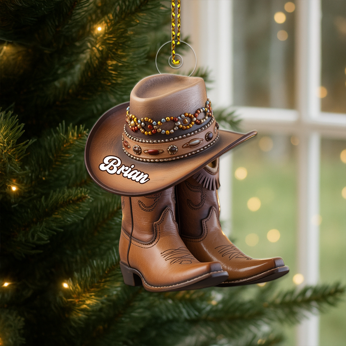Custom Name Cowboy Boots Acrylic Ornament Christmas Gift
