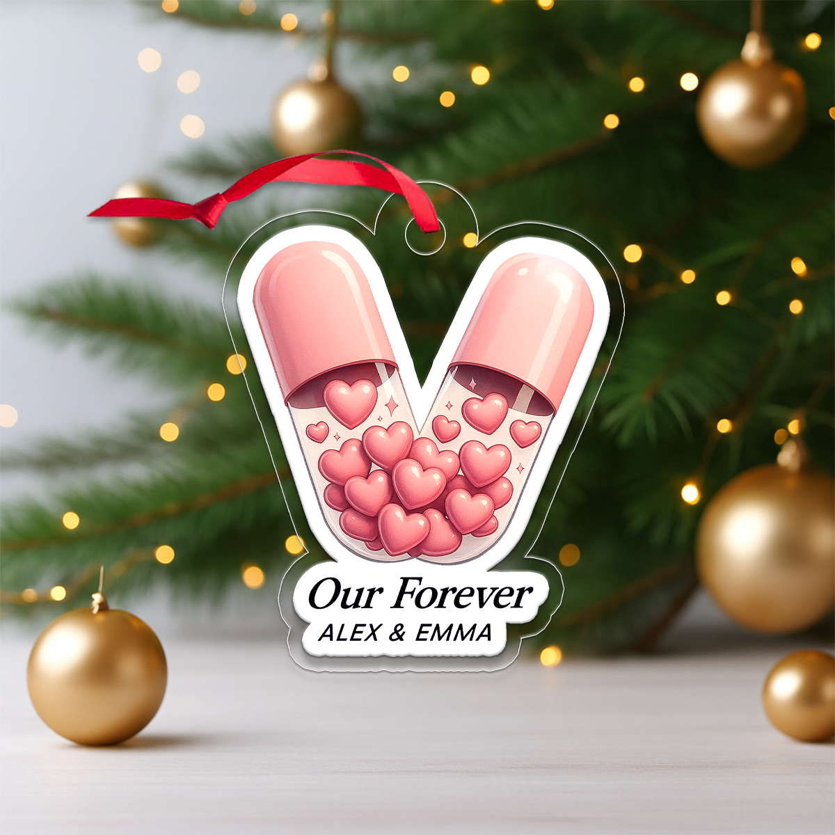 Personalized Valentine Heart Capsules Ornament, Custom Love Ornament, Couple Gift, Romantic Christmas Ornament, Unique Holiday Keepsake