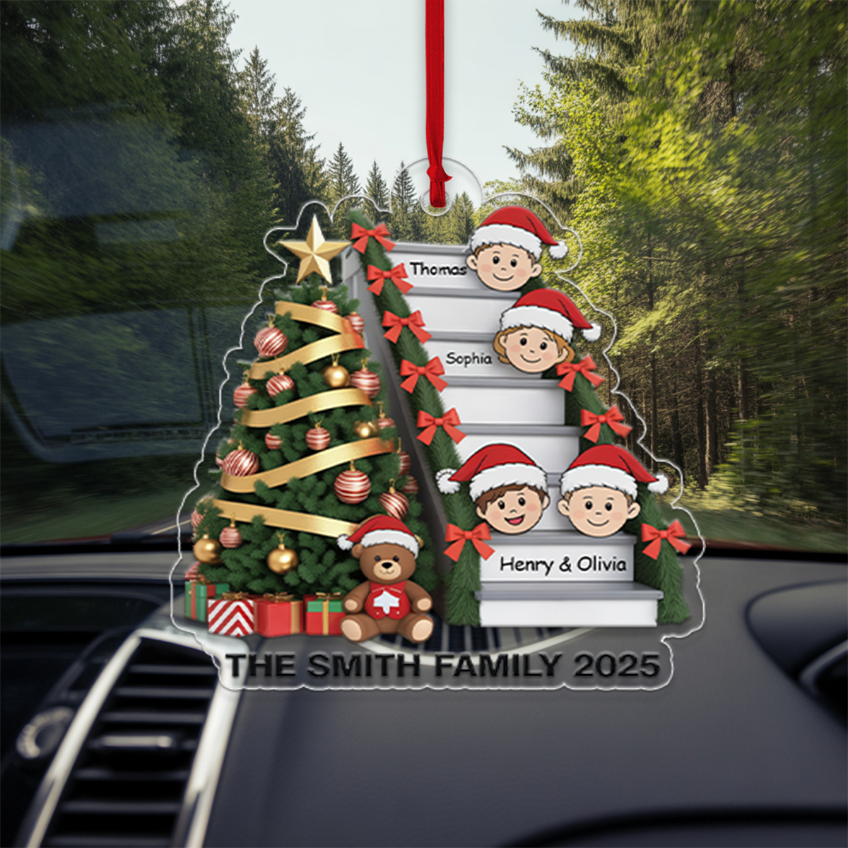 Family Members On Christmas Stairs Personalized Acrylic Ornament