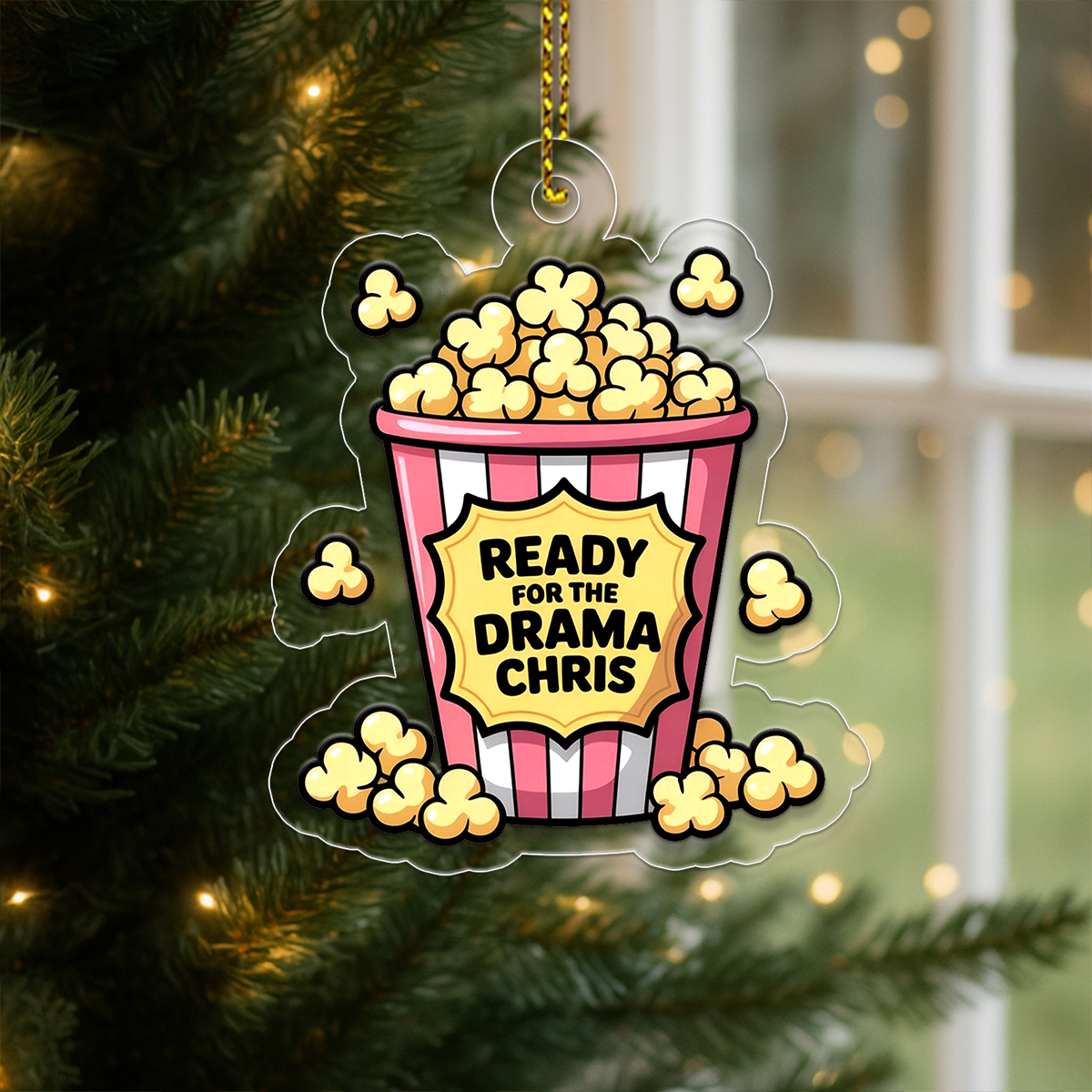 Personalized Popcorn Ready For The Drama Ornament, Funny Gag Gift Christmas Ornament, Sassy Ornament for Drama Lovers