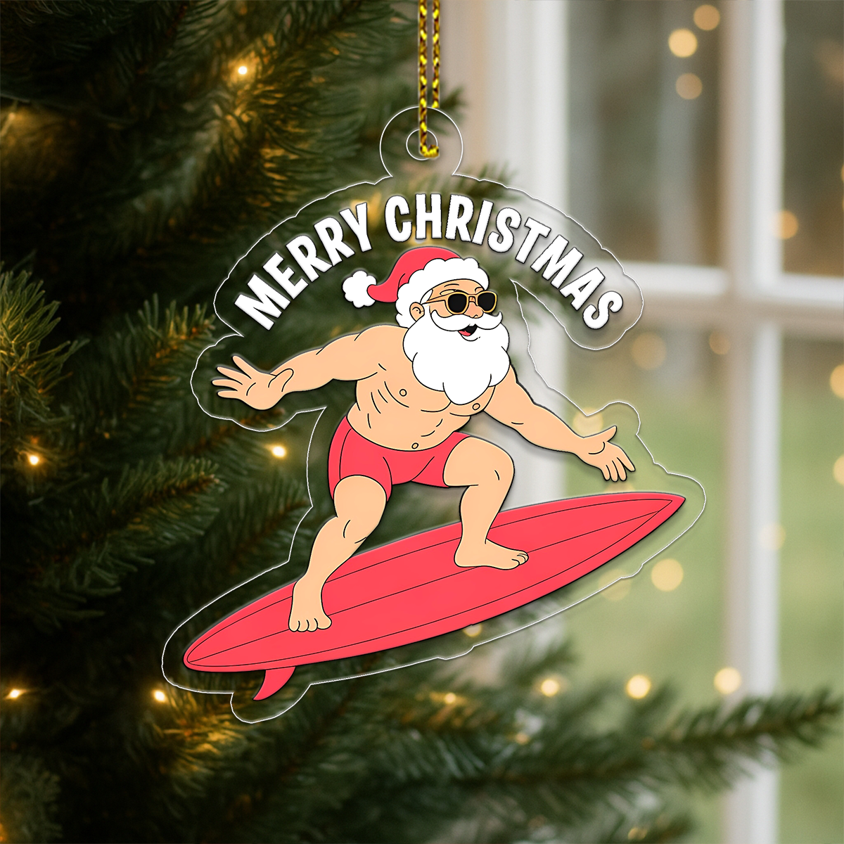 Hawaii Mele Kalikimaka Santa Christmas Acrylic Ornament Christmas Gift