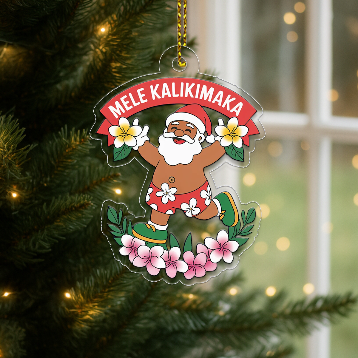 Hawaii Acrylic Ornament Aloha Santa Christmas Plumeria 1