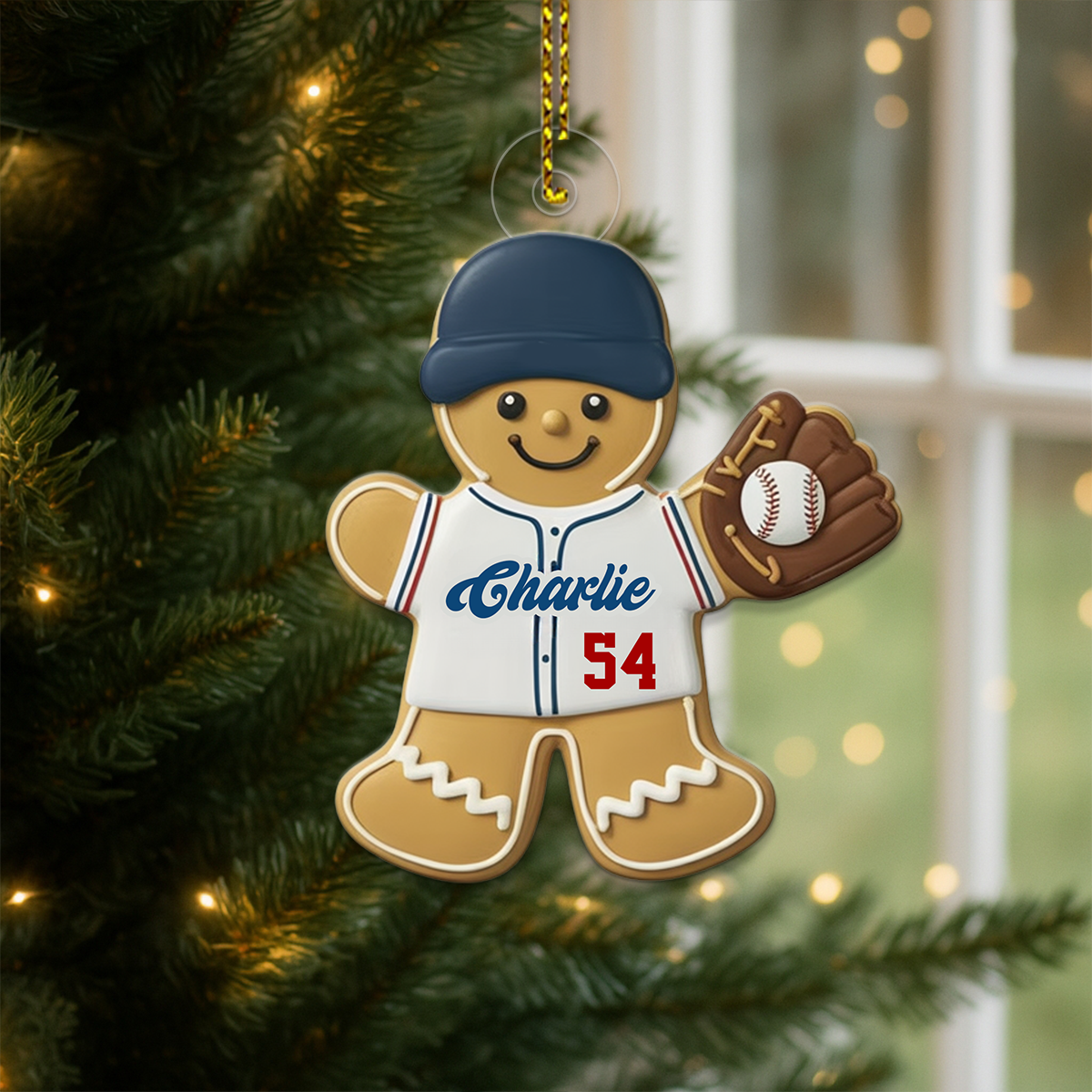 Custom Name Gingerbread Baseball Acrylic Ornament Christmas Gift