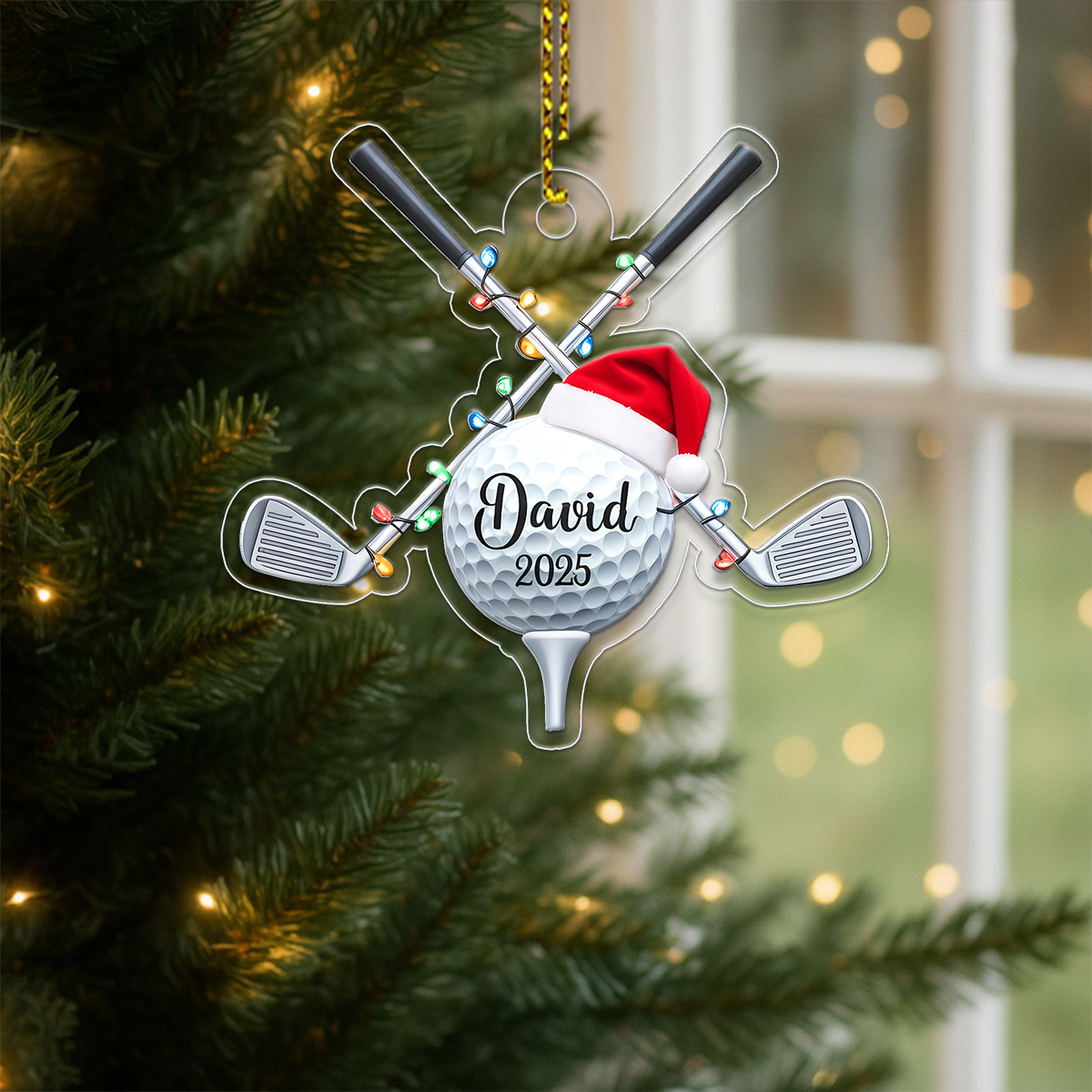 Custom Name Golfer Santa Acrylic Ornament Christmas Gift