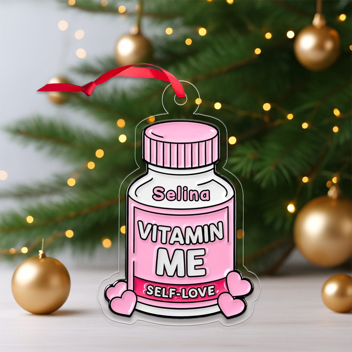 Personalized Vitamin Me Self Love Ornament, Custom Christmas Ornament, Funny Self Care Ornament, Mental Health Gift, Couple Ornament