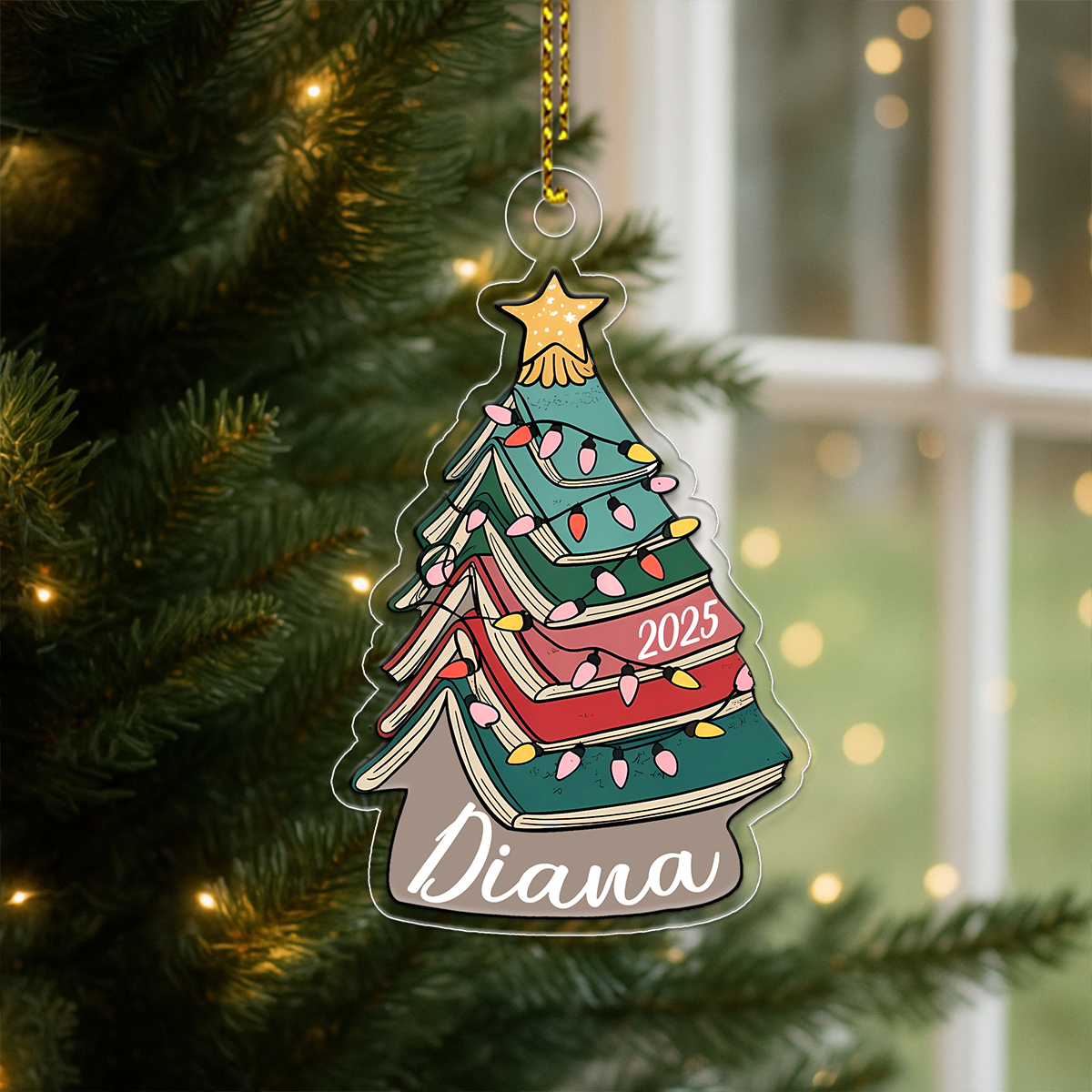 Custom Name Book Xmas Tree 2025 Acrylic Ornament Christmas Gift