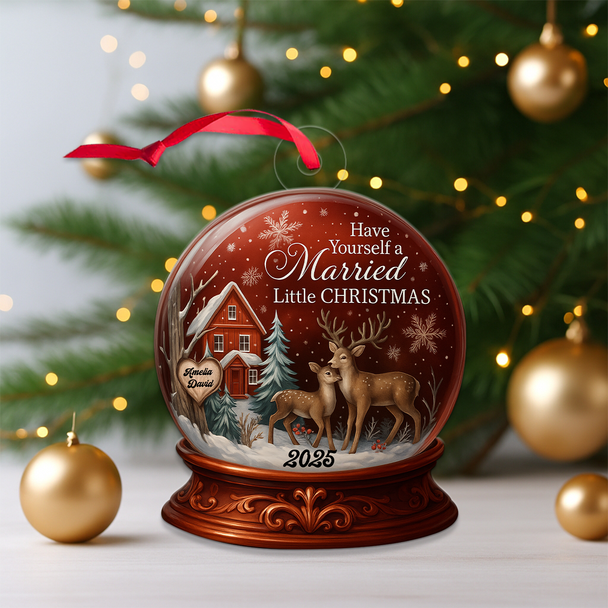 Custom Name Deer Couple Married Xmas