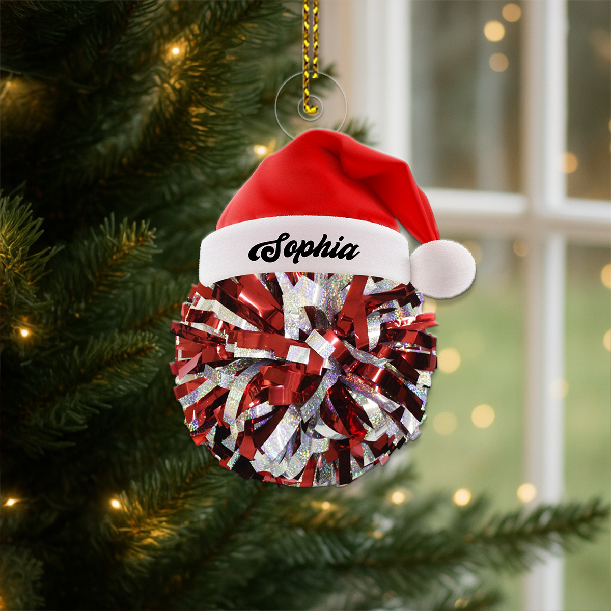 Custom Name Santa Cheerleader Acrylic Ornament Christmas Gift