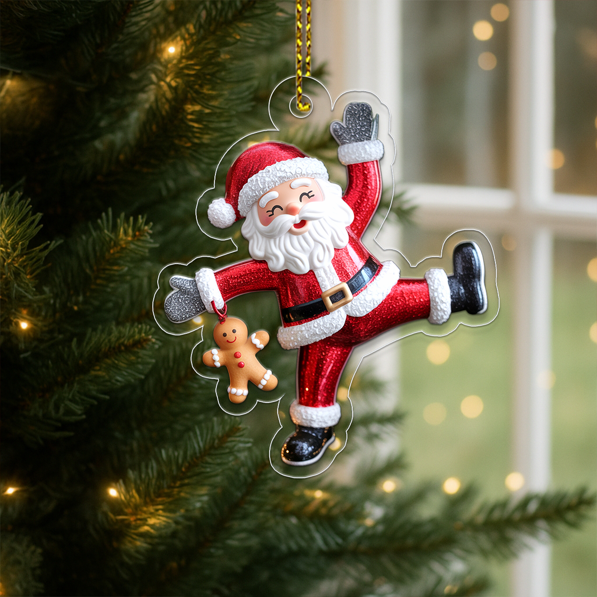 Personalized Santa Claus with Gingerbread Men Acrylic Ornament Christmas Gift