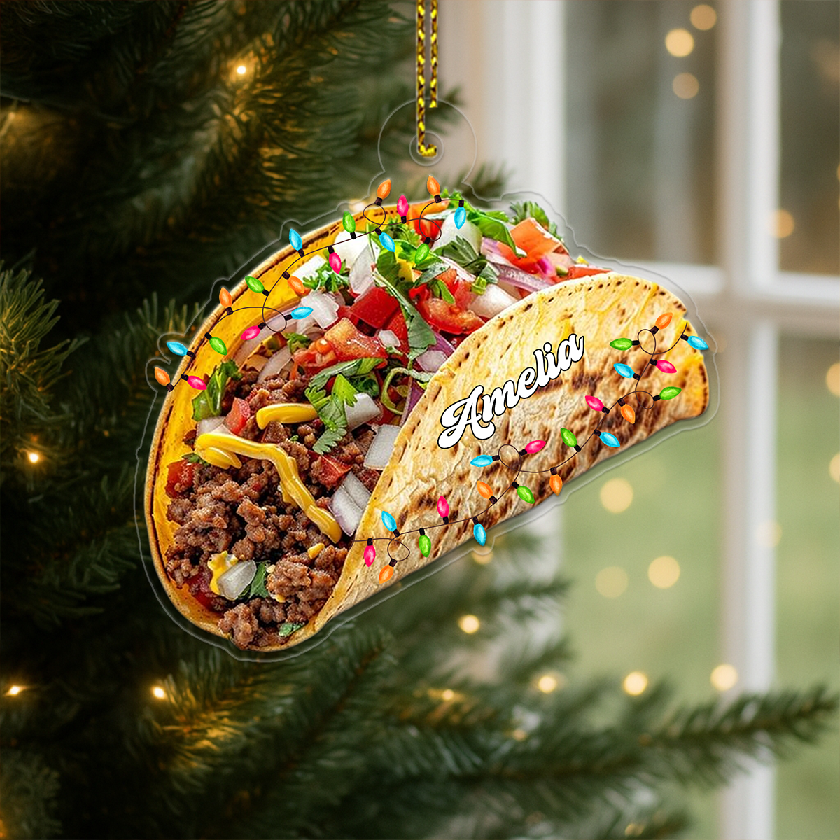 Custom Name Taco Food Lover Acrylic Ornament Christmas Gift