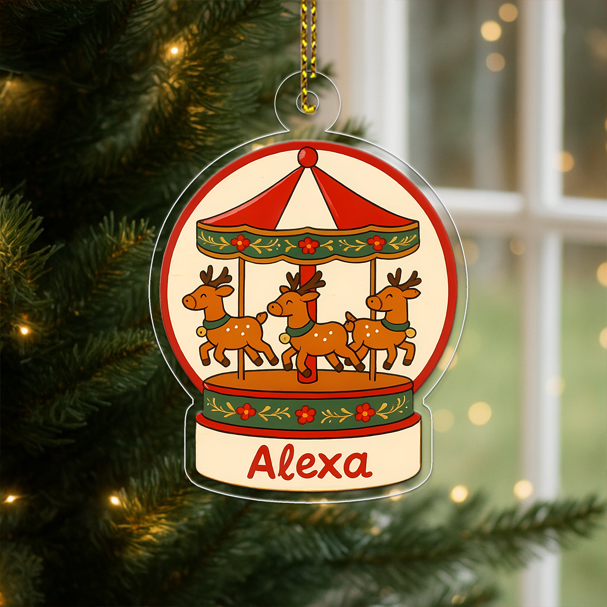 Personalized Reindeer Carousel Ornament, Custom Christmas Carousel Decoration, Holiday Reindeer Ornament, Winter Keepsake, Unique Xmas Gift