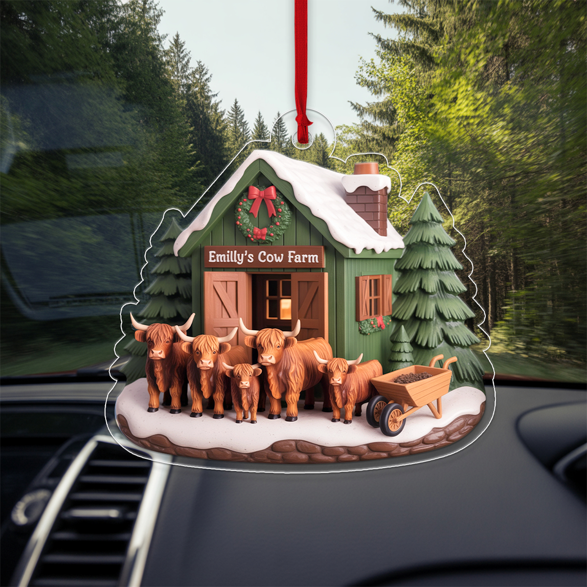 Highland Cow Farm Acrylic Ornament