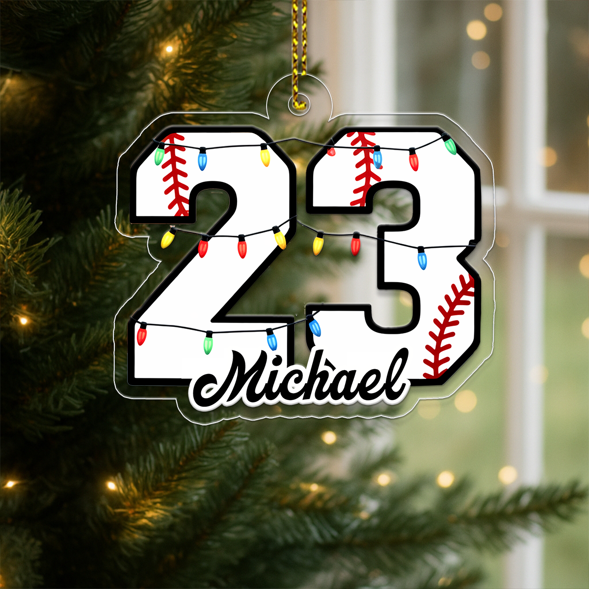 Personalised Christmas Light Baseball Number Acrylic Ornament Christmas Gift