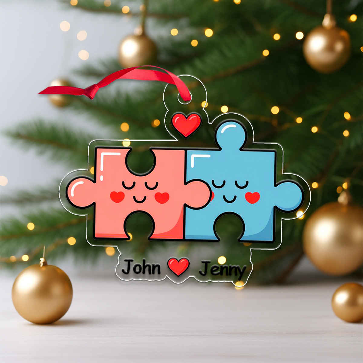 Personalized You Complete Me Puzzle Ornament, Custom Couple Christmas Ornament, Romantic Love Gift, Engagement Wedding Anniversary Keepsake