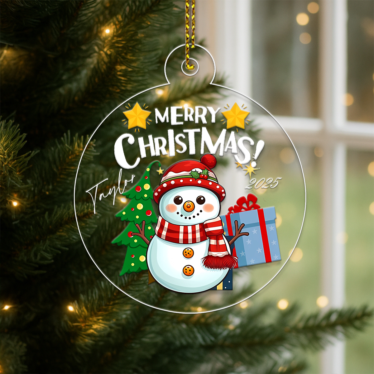 Custom Name Pickleball Snowman Acrylic Ornament Christmas Gift