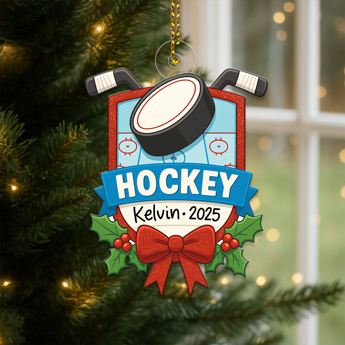 Custom Name Hockey Player Coach Acrylic Ornament Christmas Gift