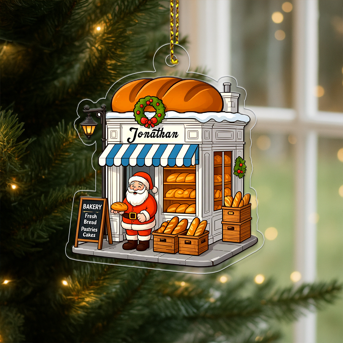 Custom Name Bakery Santa Acrylic Ornament Christmas Gift