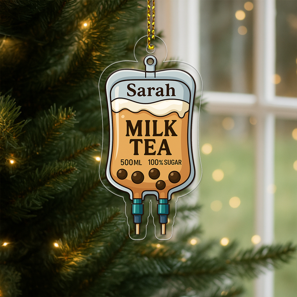Personalized Milk Tea Bag Ornament, Custom Bubble Tea Christmas Ornament, Milk Tea Lover Gift, Drink Ornament, Holiday Keepsake Decoration