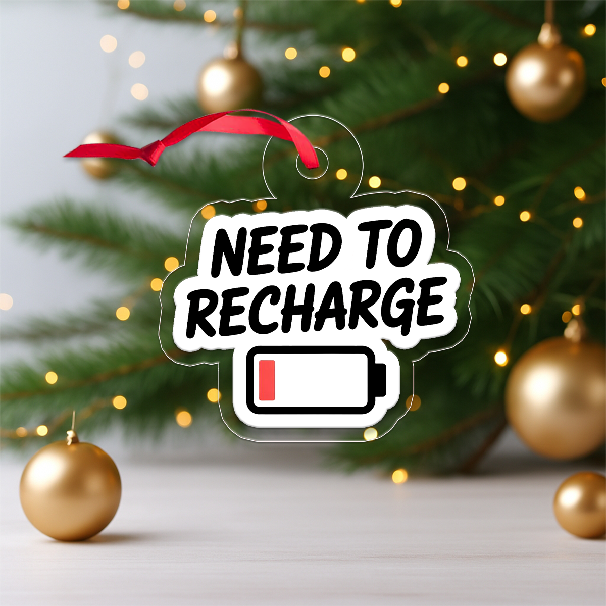 Need To Recharge One Percent Funny Ornament, Battery Ornament, Custom Tech Christmas Ornament, Gamer Gift, Low Power Gag Gift