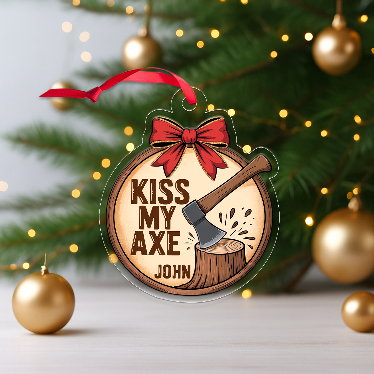 Personalized Kiss My Axe Adult Ornament, Funny Christmas Tree Decoration, Adult Ornament, Funny Ornament, Woodworker Holiday Ornament