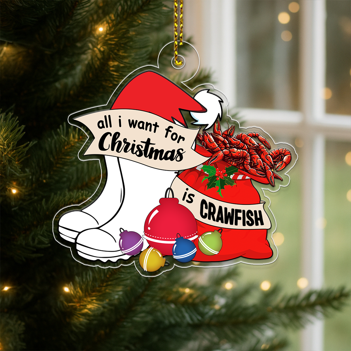 Custom Name Crawfish All I Want Acrylic Ornament Christmas Gift