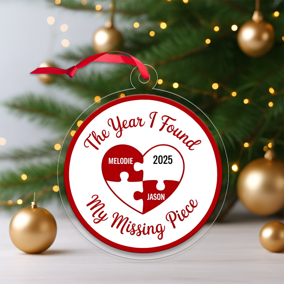 Personalized The Year I Found My Missing Piece Ornament, Custom Couple Christmas Ornament, Engagement Gift, Wedding Anniversary Keepsake