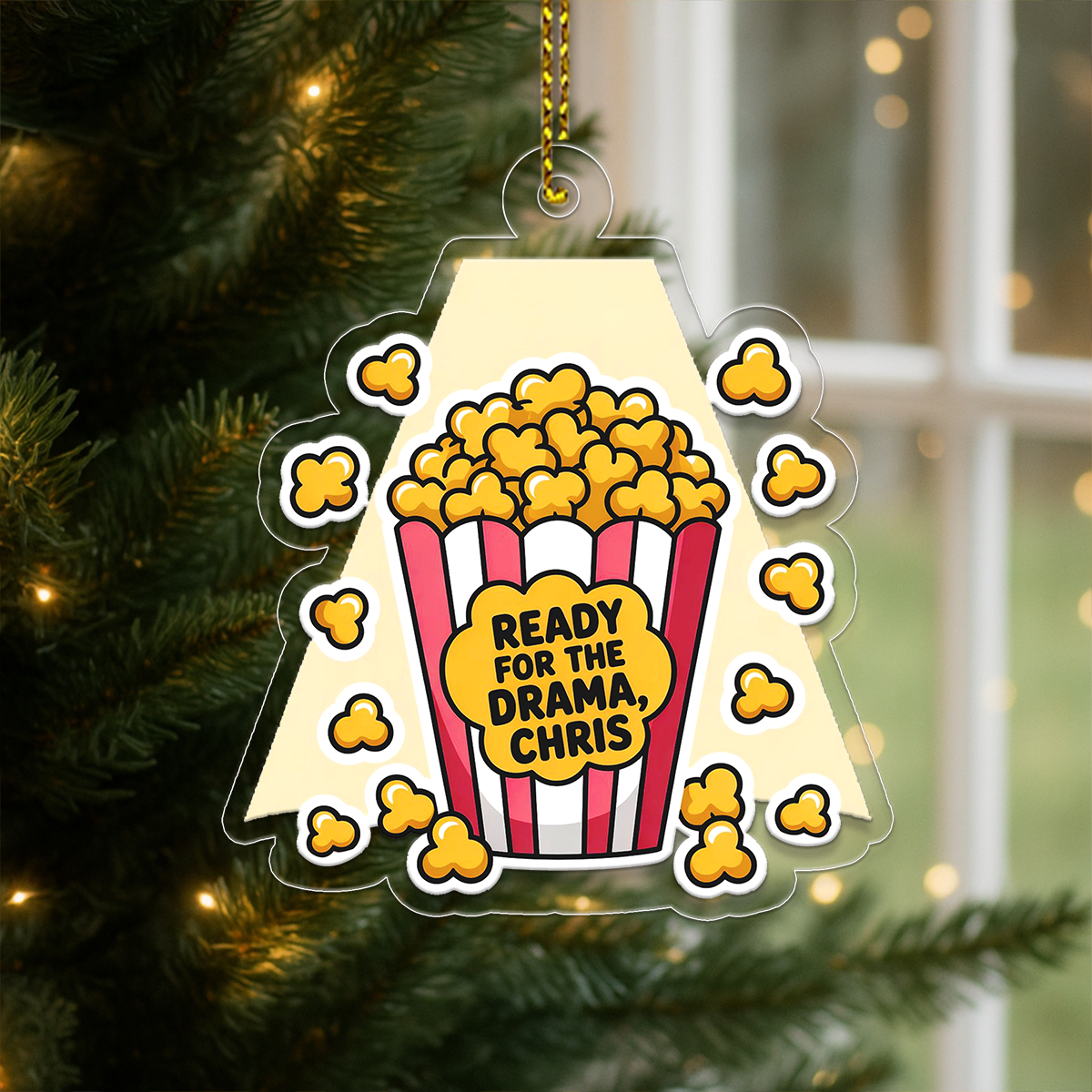 Funny Popcorn Ready For The Drama Ornament, Personalized Custom Christmas Ornament, Gift for Friends, Drama Holiday Keepsake