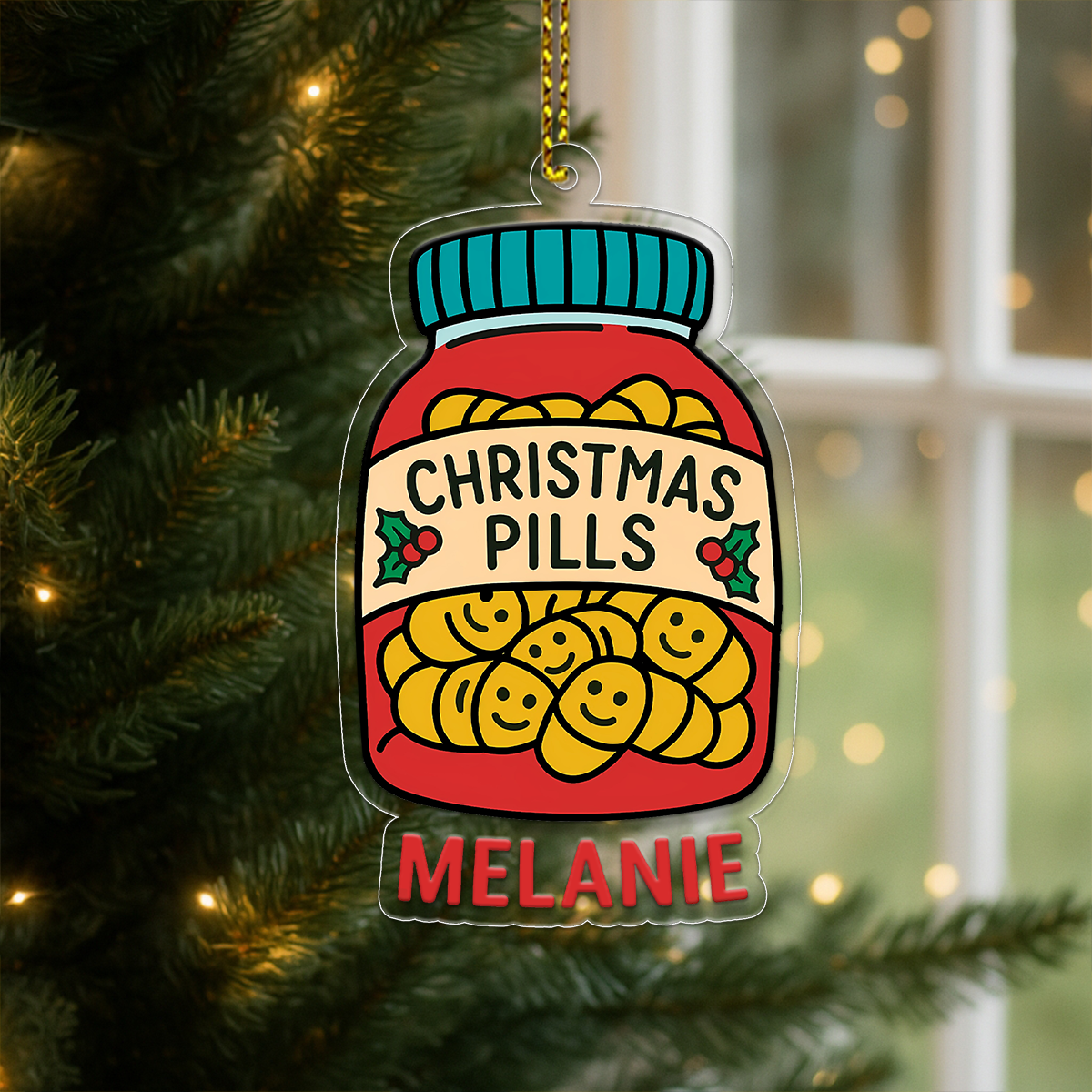 Personalized Happy Christmas Pill Ornament, Custom Funny Christmas Ornament, Humor Gag Gift, Medicine Decor