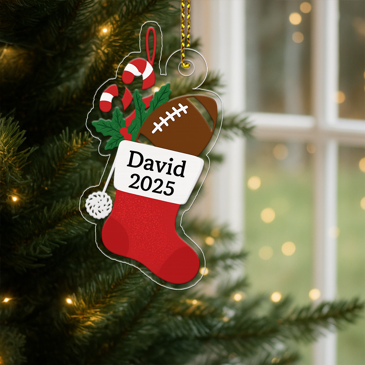 Custom Name Football Sock Xmas Acrylic Ornament Christmas Gift