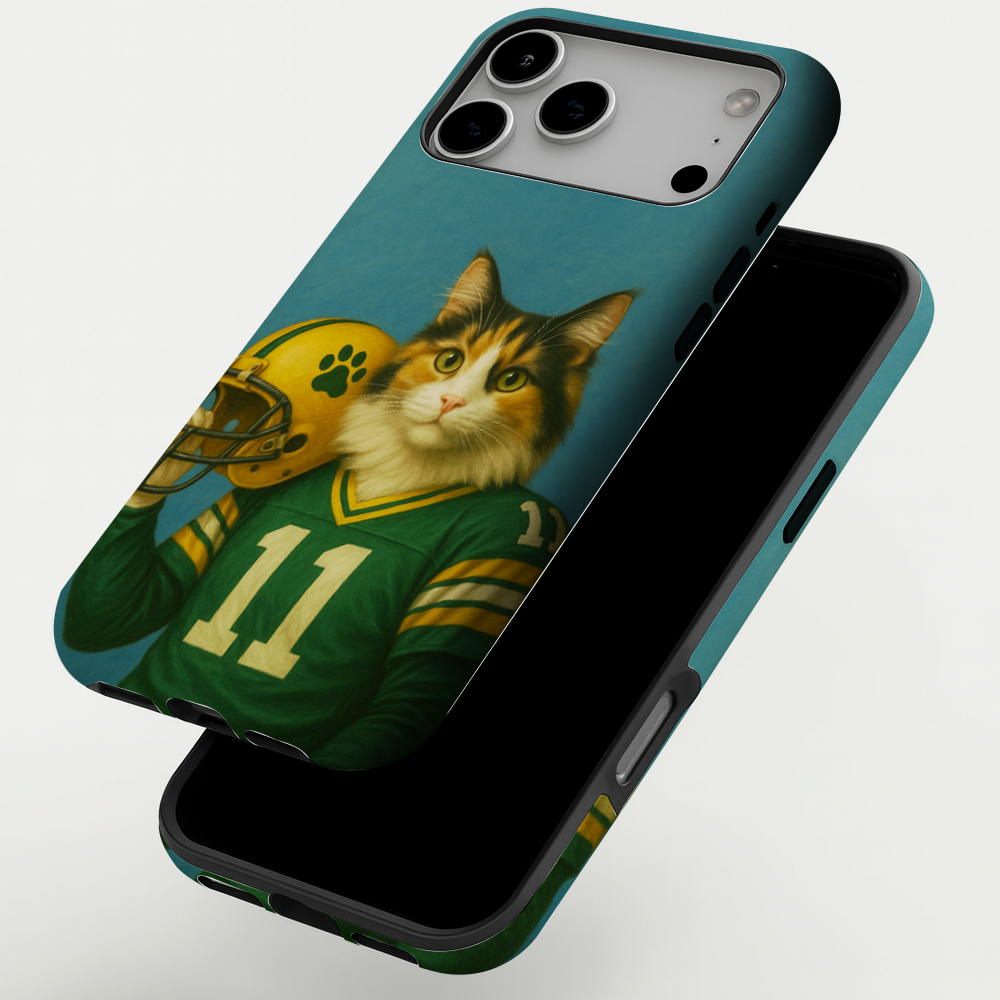 Custom Cat Photo Football Player Phone Case