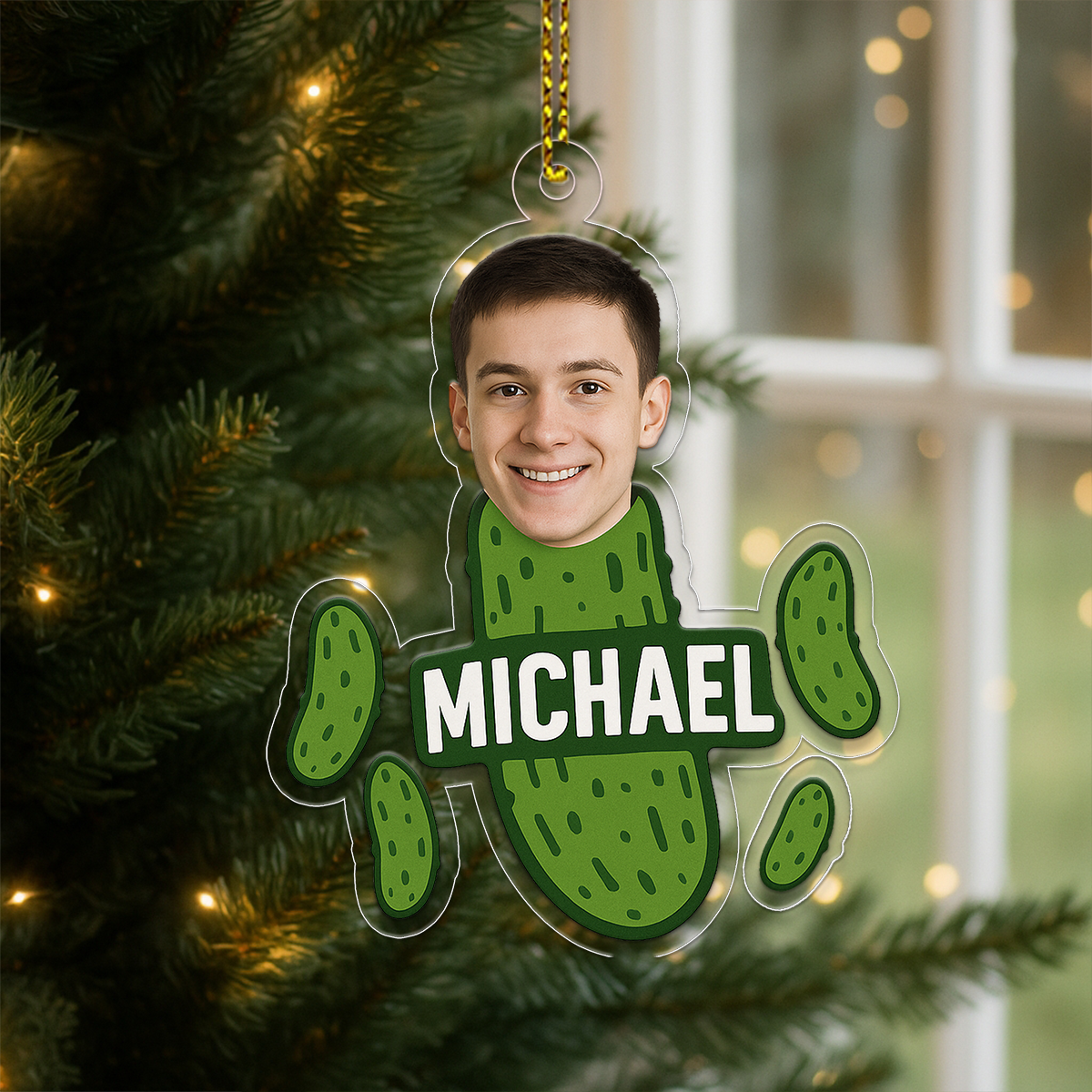 Custom Photo Funny Pickle Ornament, Personalized Gag Gift Christmas Ornament, Pickle Lover Ornament, Funny Holiday Decoration