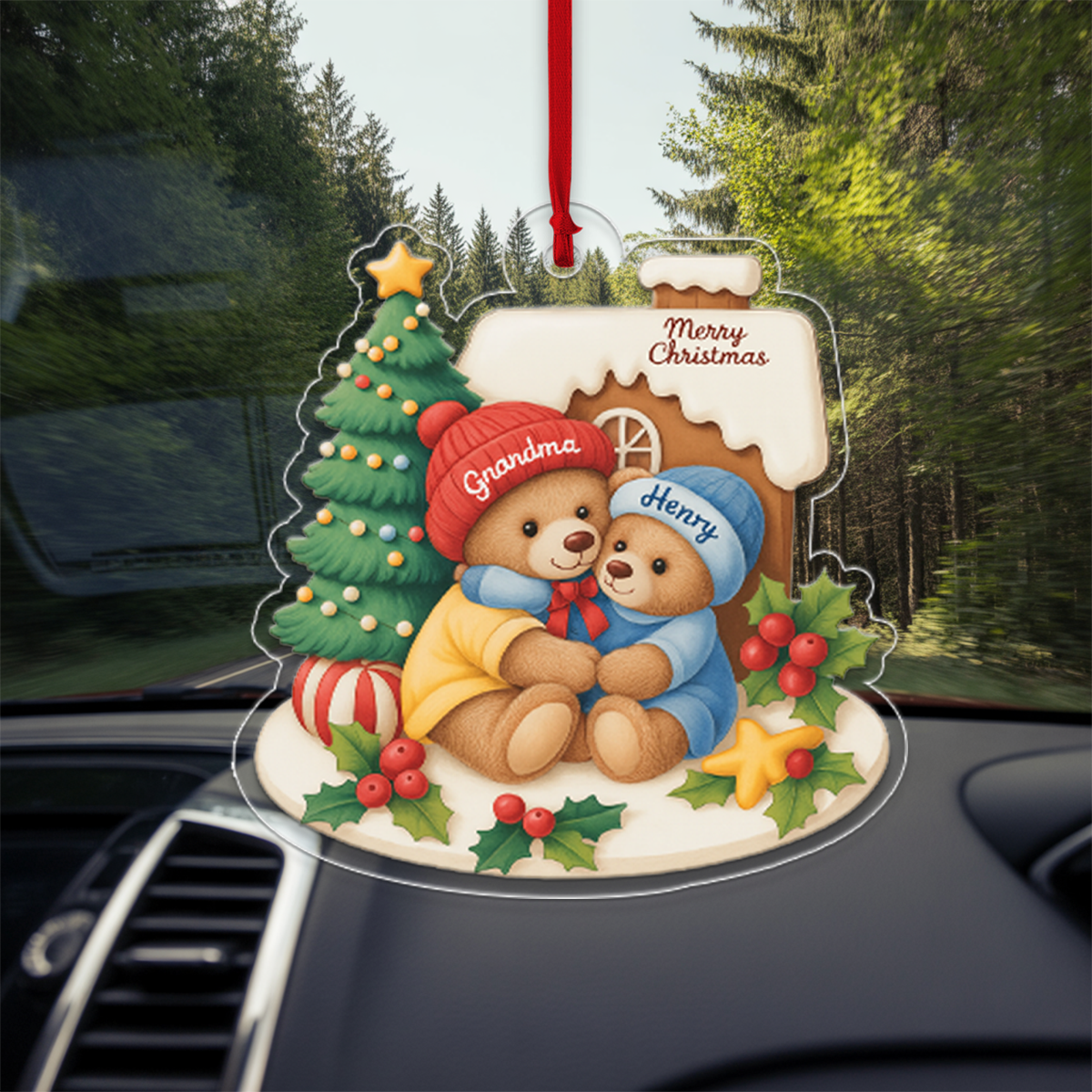 Grandma Bear Hugging Grandkids Personalized Acrylic Ornament2