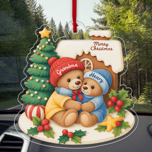 Grandma Bear Hugging Grandkids Personalized Acrylic Ornament2