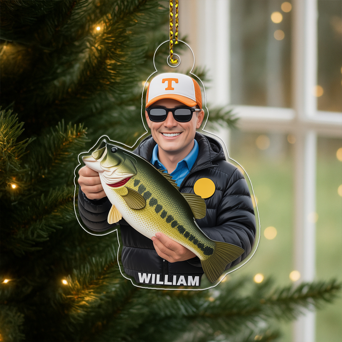 Custom Photo Christmas Birthday Fishing Acrylic Ornament Christmas Gift