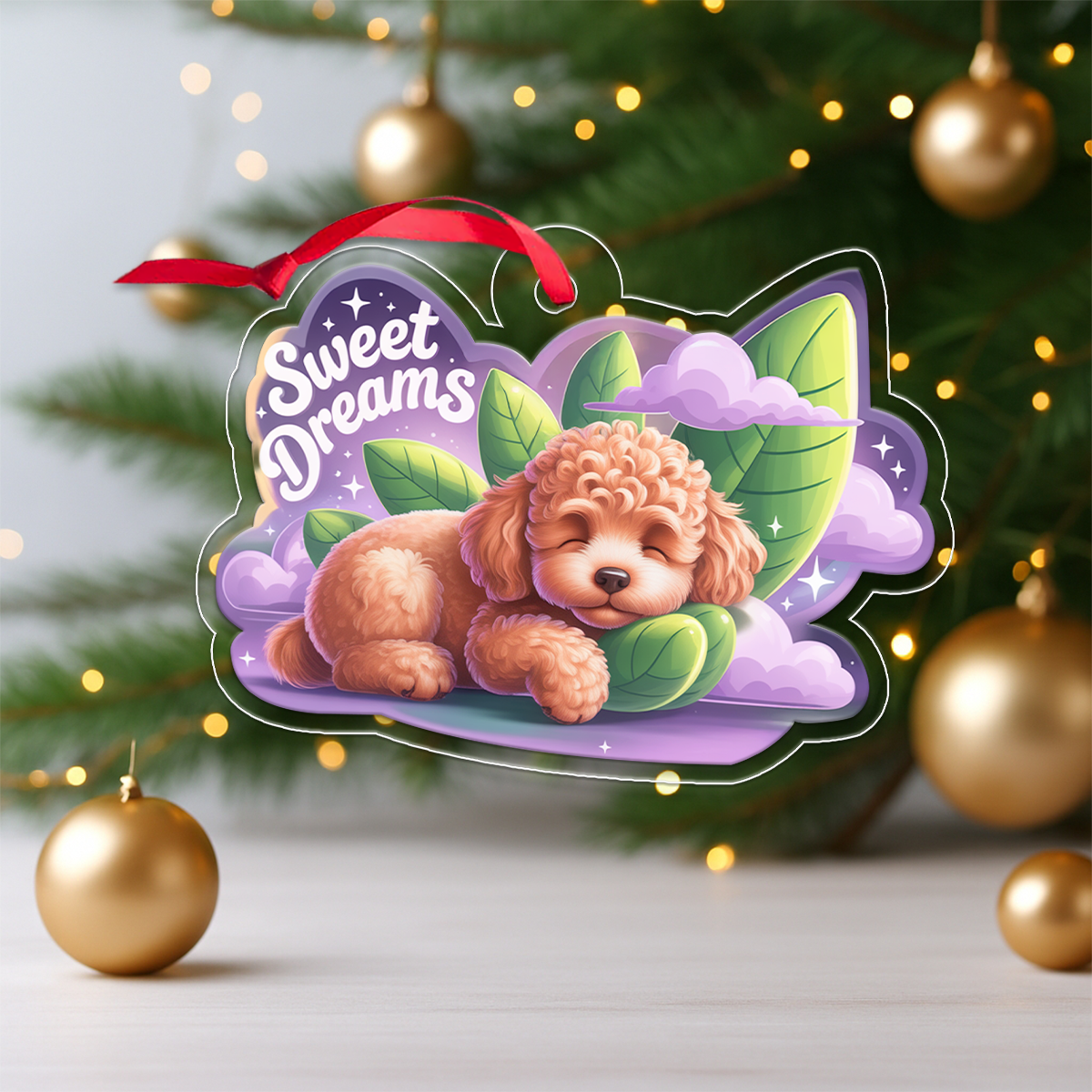 Poodle Sleep On Fallen Leaves Acrylic Ornaments