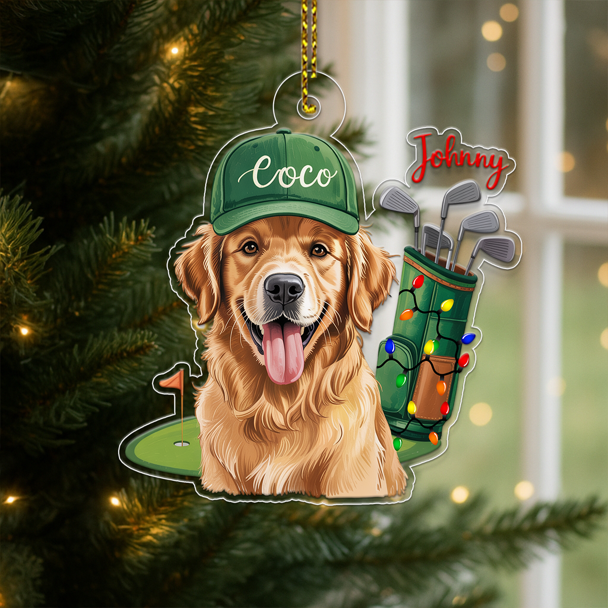 Custom Photo Dog For Golf Lover Acrylic Ornament Christmas Gift