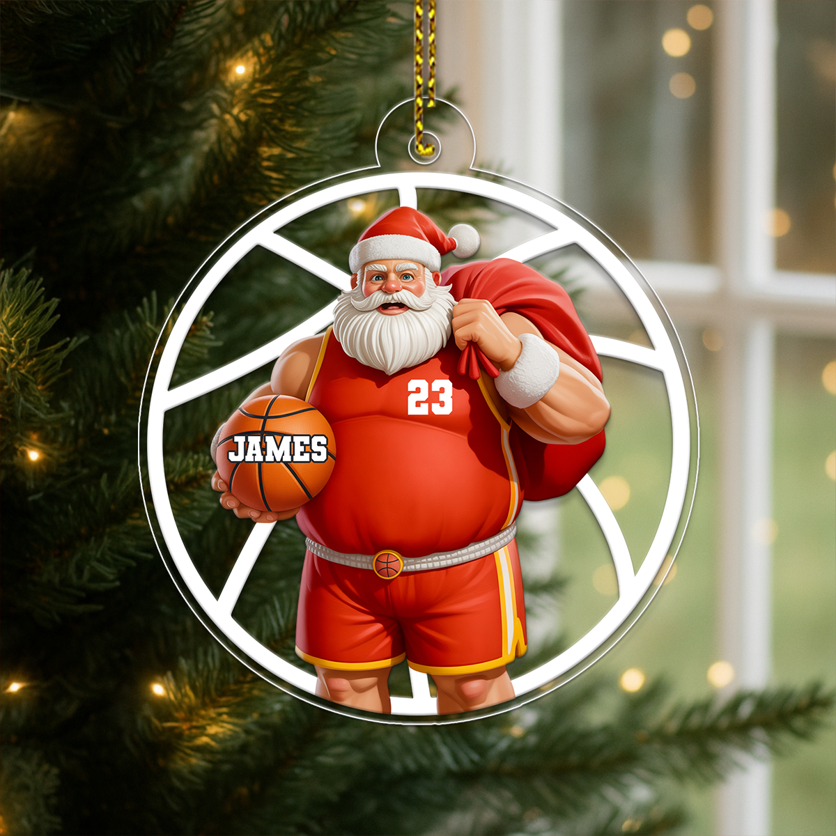 Custom Name Santa Basketball Acrylic Ornament Christmas Gift