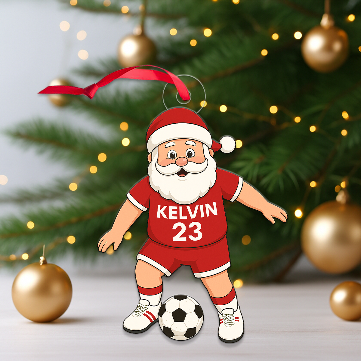 Custom Name Santa Soccer Player Acrylic Ornament Christmas Gift