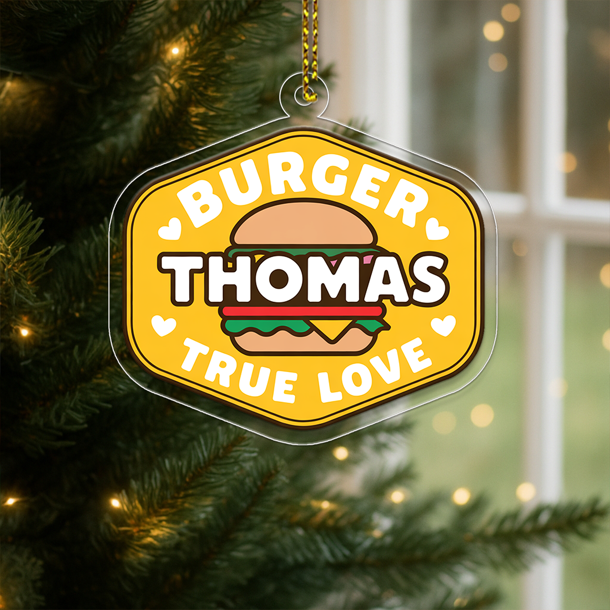 Personalized True Love with Hamburger Ornament, Funny Food Lover Gift, Custom Holiday Ornament, Hamburger Gift