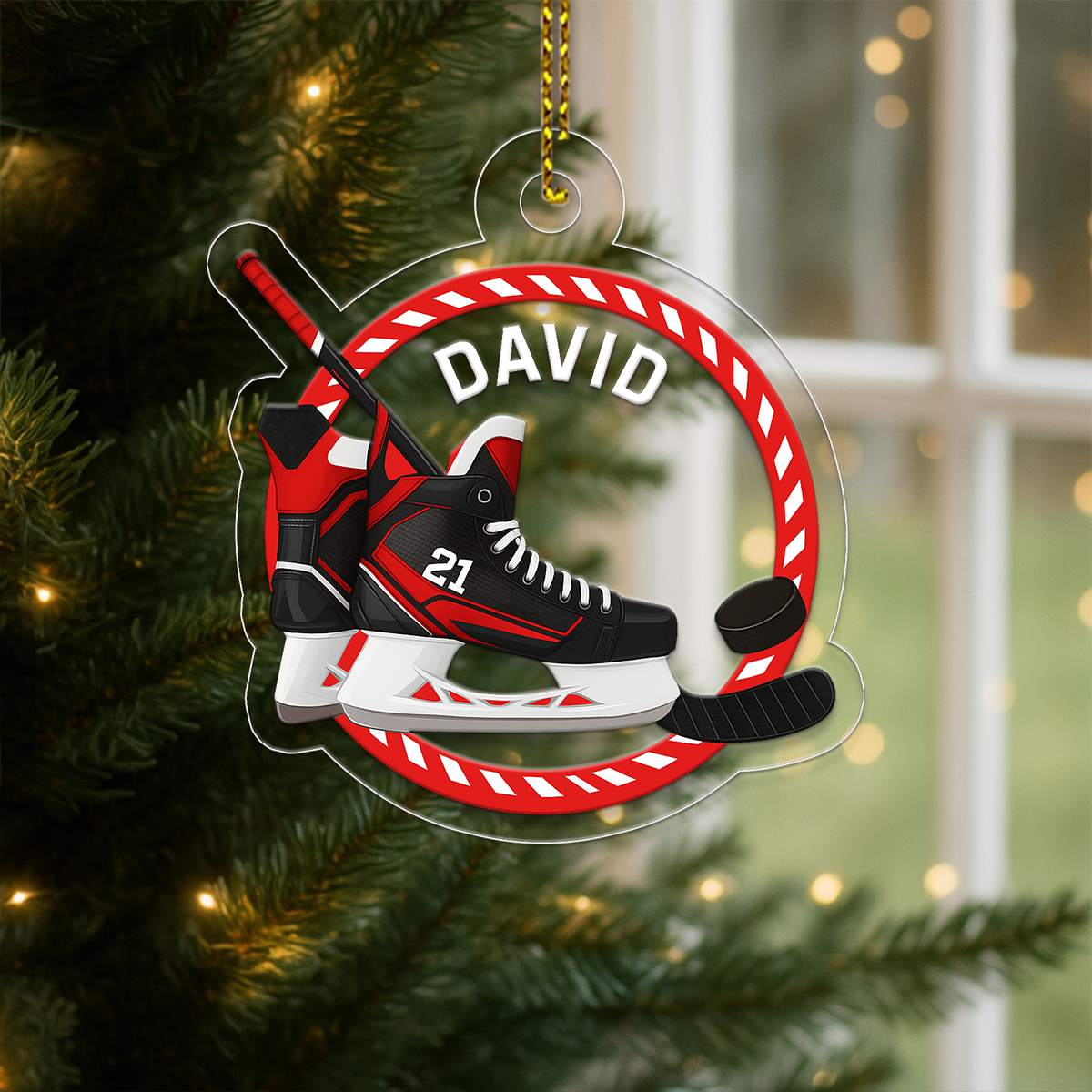 Custom Name And Number Ice Hockey Skate Acrylic Ornament Christmas Gift
